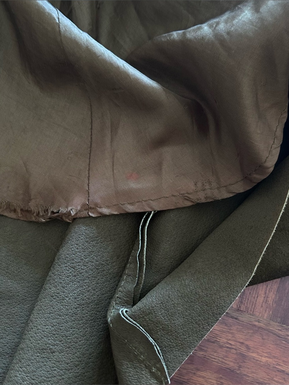 Vintage Olive Suede Leather A-Line Midi Skirt - Picture 7 of 8